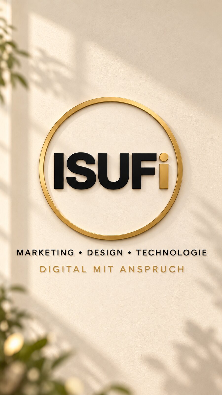 ISUFi Logo an einer hellen Wand im natürlichen Licht